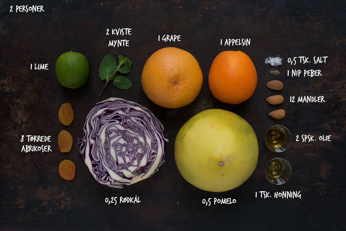 Opskrift: Rødkålsalat med pomelo, grape og appelsin | Frk. Kræsen